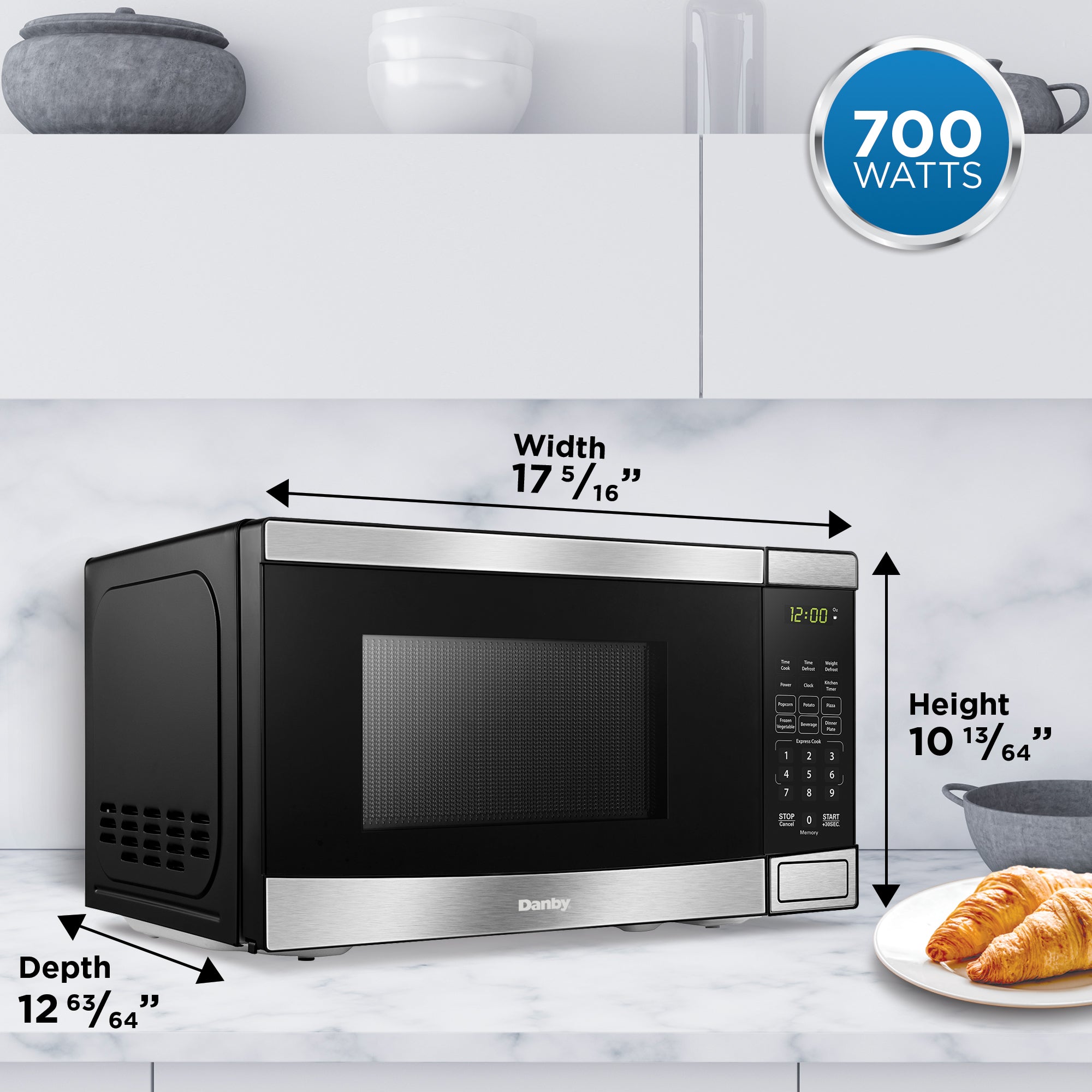 Danby 700W 0.7 Cubic Feet Convenient Stainless Steel Countertop Microwave, Black