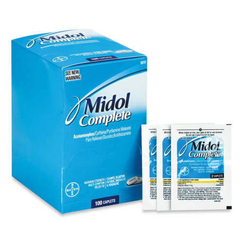 Midol Complete Menstrual Caplets， Two-Pack， 50 Packs/Box (90751)