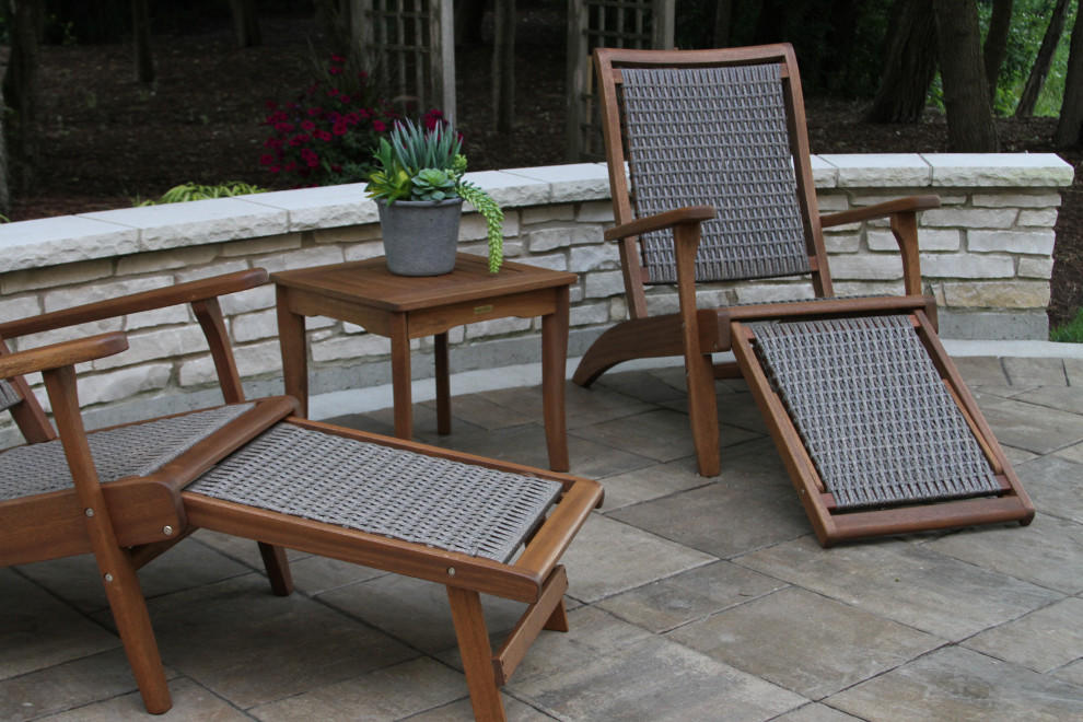 3 Piece Eucalyptus and Wicker Lounger Set With Ottoman and Square Accent Table   Tropical   Outdoor Lounge Sets   by Outdoor Interiors  Houzz