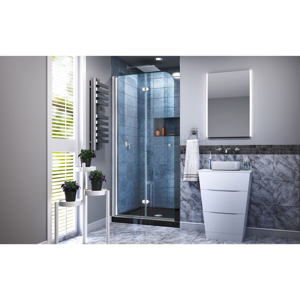 DreamLine Aqua Fold 32 in. D x 32 in. W x 74 3/4 in. H Bi Fold Shower Door and Shower Base Kit   32\