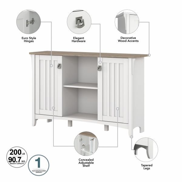 Bush Furniture Salinas Entryway Storage Set with Hall Tree， Shoe Bench and Accent Cabinets in Pure White and Shiplap Gray