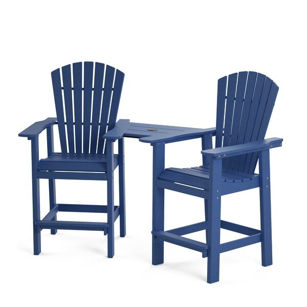 Beach Balcony Chair Barstool with Removable Table，WoodLike HDPE Backyard Garden Dining Chairs，Adirondack Arm Chairs Set of 2，