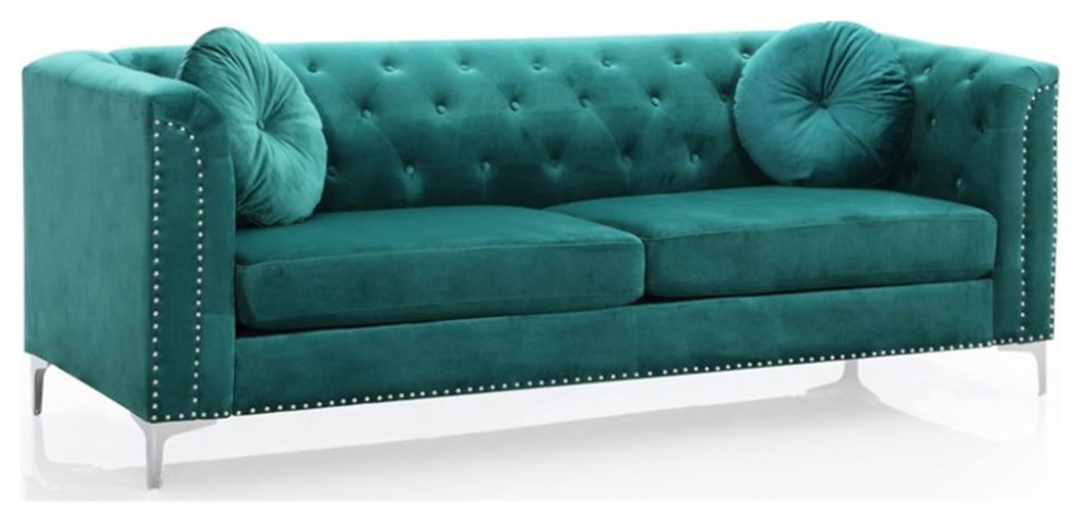 Home Square 2 Piece Furniture Set with Velvet Sofa and Chair in Green   Living Room Furniture Sets   by Homesquare  Houzz