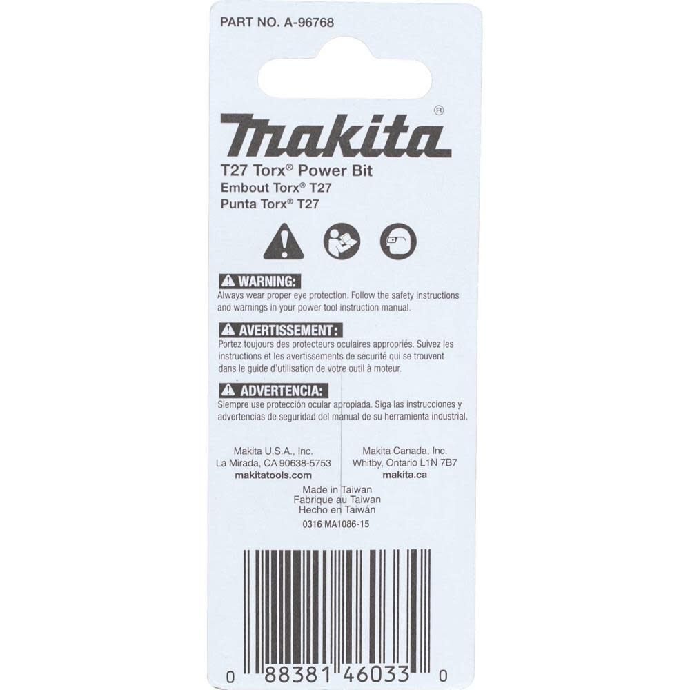 Makita Impact X T27 Torx 2 Power Bit 2/pk A-96768 from Makita