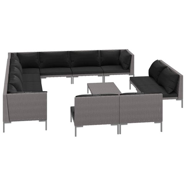 13 Piece Patio Lounge Set with Cushions Poly Rattan Dark Gray - Overstock - 36364774