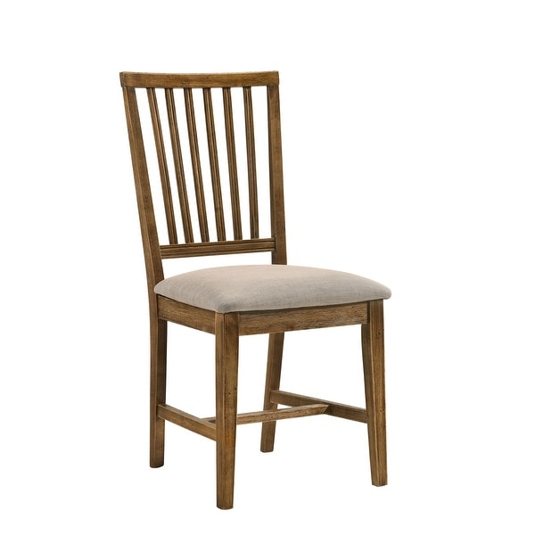 Wallace II Side Chair (Set-2)， Tan Linen and Weathered Oak (2Pc/1Ctn)， Padded Seat