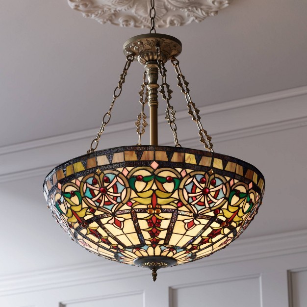 Wide  Style Ornamental Stained Glass Bowl Fixture Dining Room Kitchen