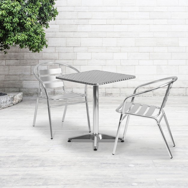 Flash Furniture Lila 23 5 x27 x27 Square Aluminum Indoor outdoor Table Set With 2 Slat Back Chairs