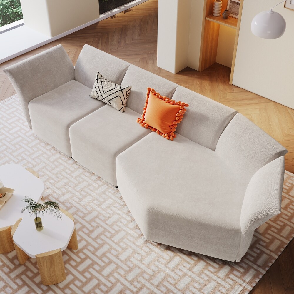 Modern Upholstered Sofa Set with Adjustable Backrest  Free Combination  and Durable Wooden Frame for Living Room