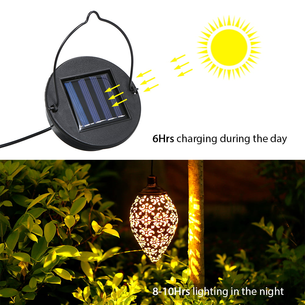 Tomshine DC 1.2V 0.065W Solar Powered Energy LED Light Lantern Hanging Outdoor Lamp Olive Shape Design Sensitive Light Sensor Control IP44 Water Resistance for Patio Courtyard Balcony Porch Yard