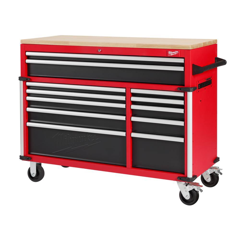 MW 52 in. W x 22 in. D 12 Drawer Heavy Duty Mobile Workbench Cabinet in Red 48-22-8559