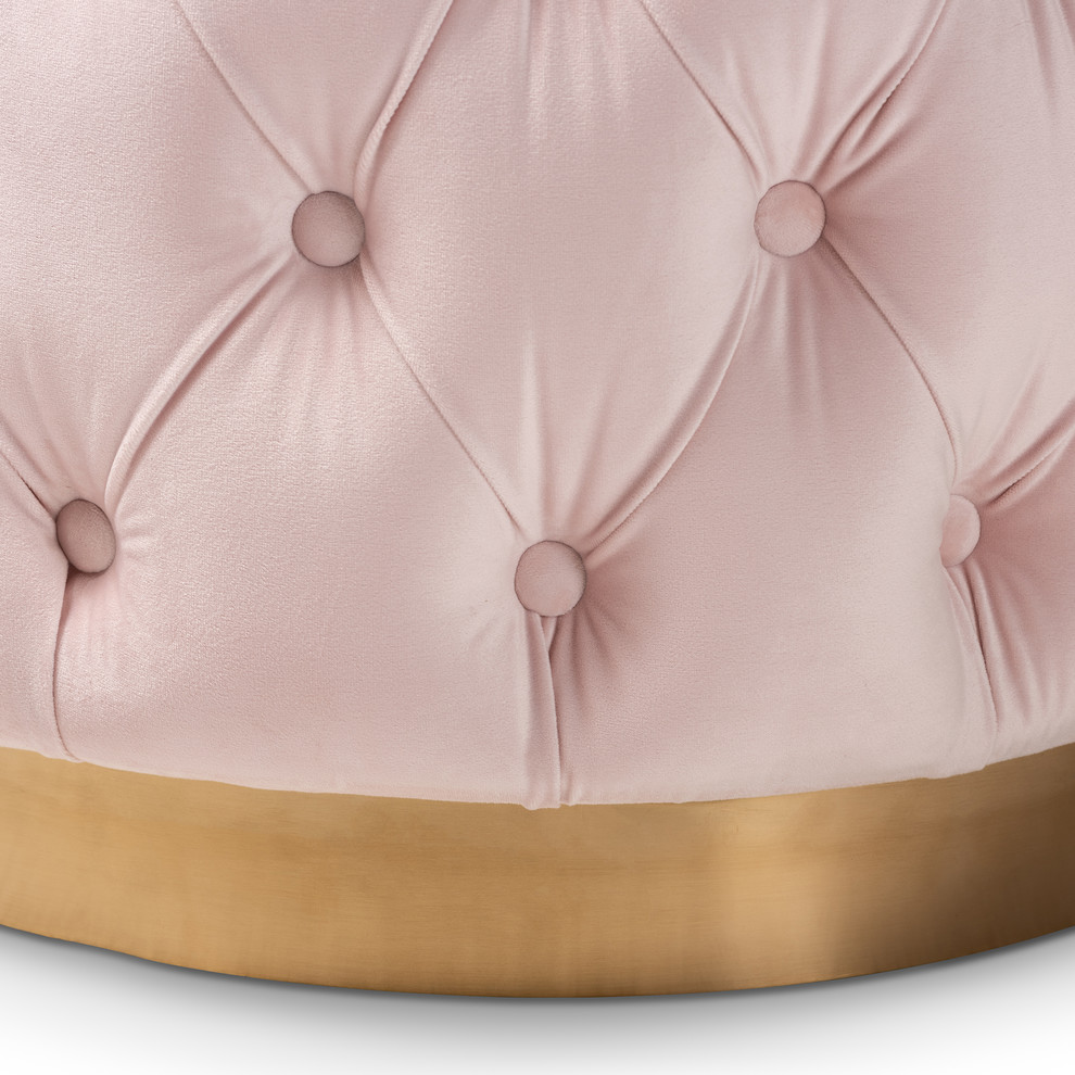 Maxine Glam Velvet Fabric Gold Button Tuft Ottoman   Contemporary   Footstools And Ottomans   by Baxton Studio  Houzz