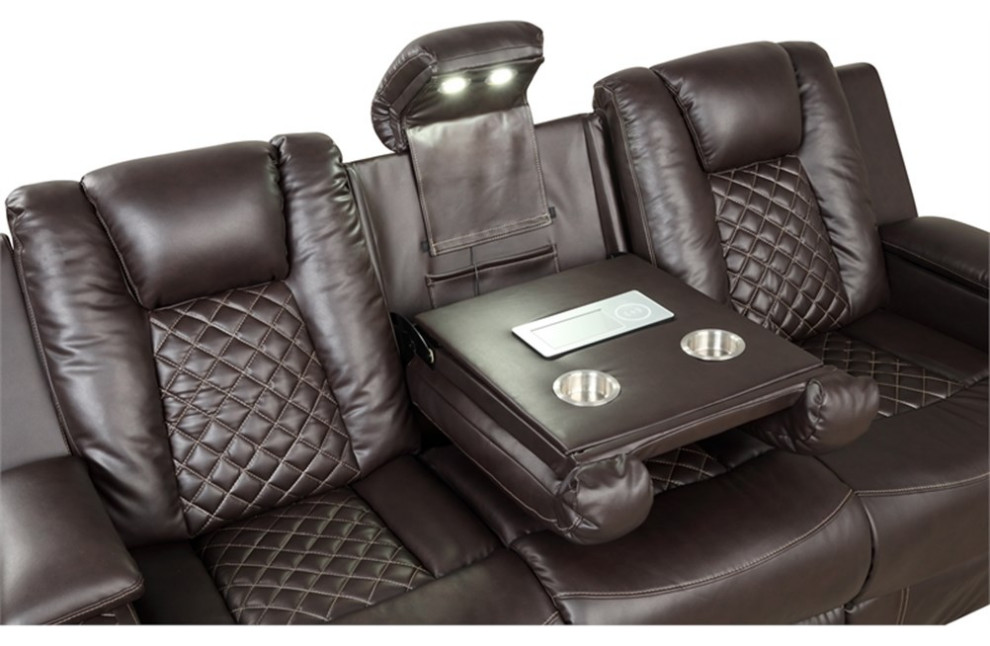 Benz LED  ampPower Reclining Sofa Made With Faux Leather in Brown   Contemporary   Sofas   by Homesquare  Houzz