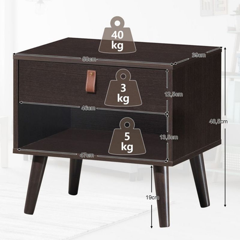 Hivago Nightstand Bedroom Table with Drawer Storage Shelf-Brown