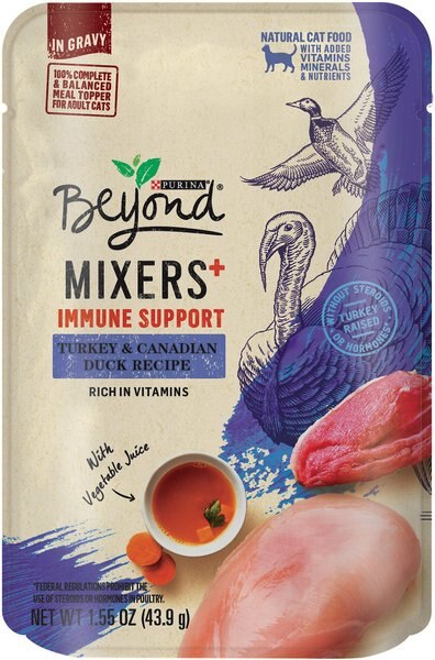 Purina Beyond Mixers+ Immune Support Turkey and Canadian Duck Recipe Wet Cat Food， 1.55-oz pouch， case of 16