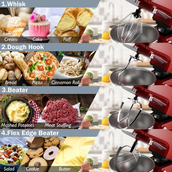 3-in-1 Multi-functional 6-speed Tilt-head Food Stand Mixer - 13.5