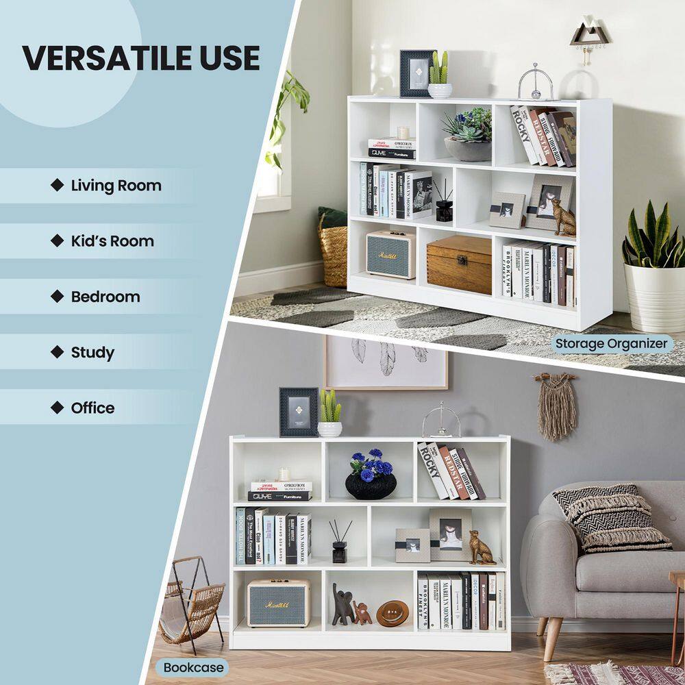 Costway 3-tier Open Bookcase 8-Cube Floor Standing Storage Shelves Display Cabinet White CB10403WH