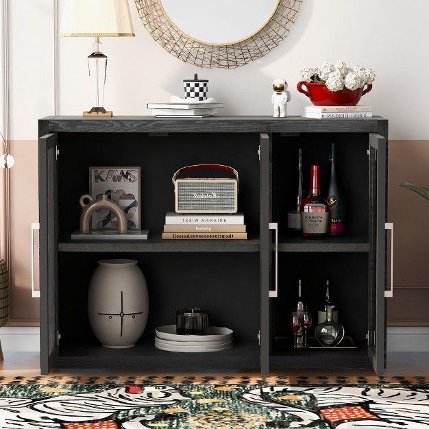 Mordern Wooden Storage Cabinet With 3 Tempered Glass Doors And Adjustable Shelves Modernluxe