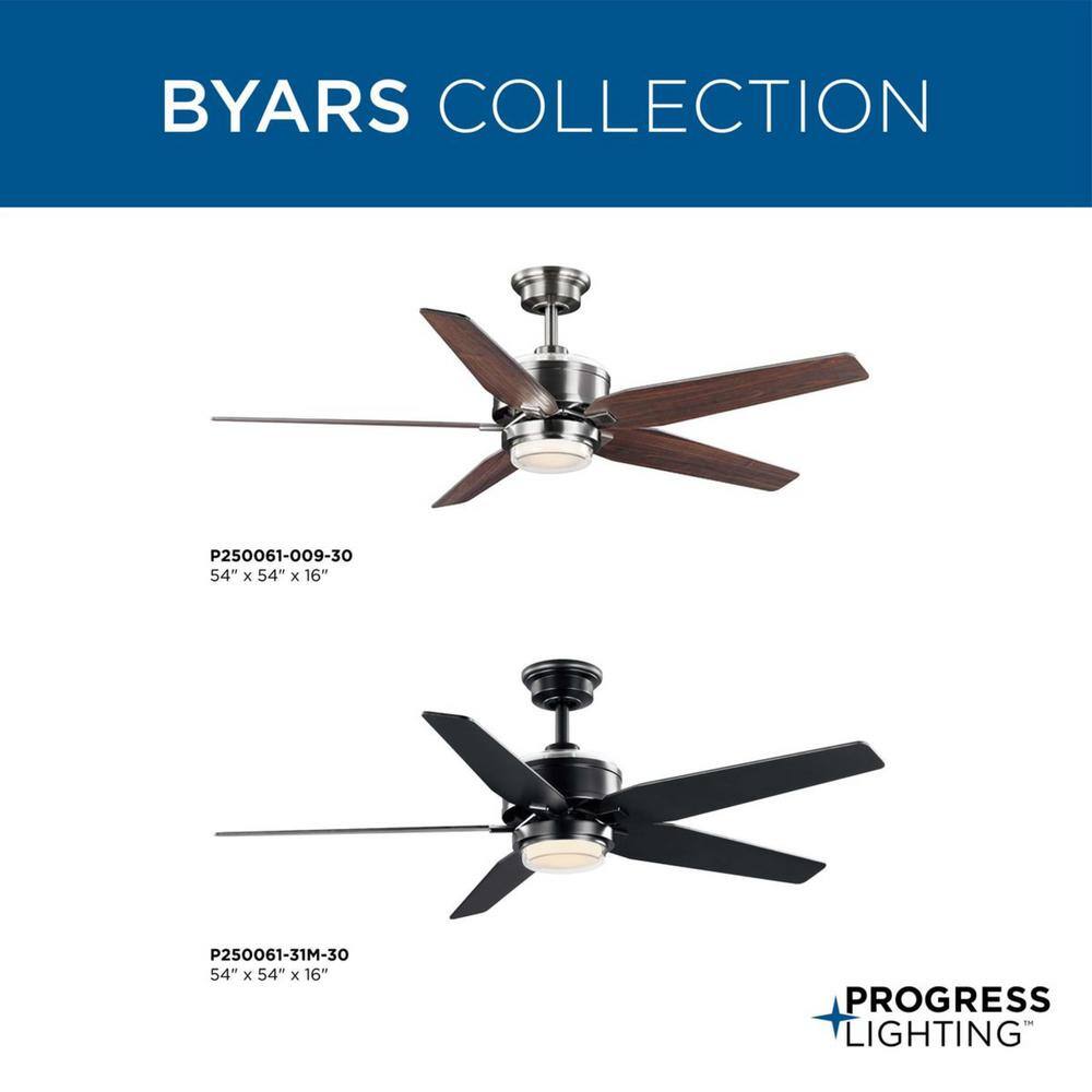 Progress Lighting Byars 54 in. Integrated LED Indoor Brushed Nickel Transitional Ceiling Fan with Light Kit and Remote Control P250061-009-30