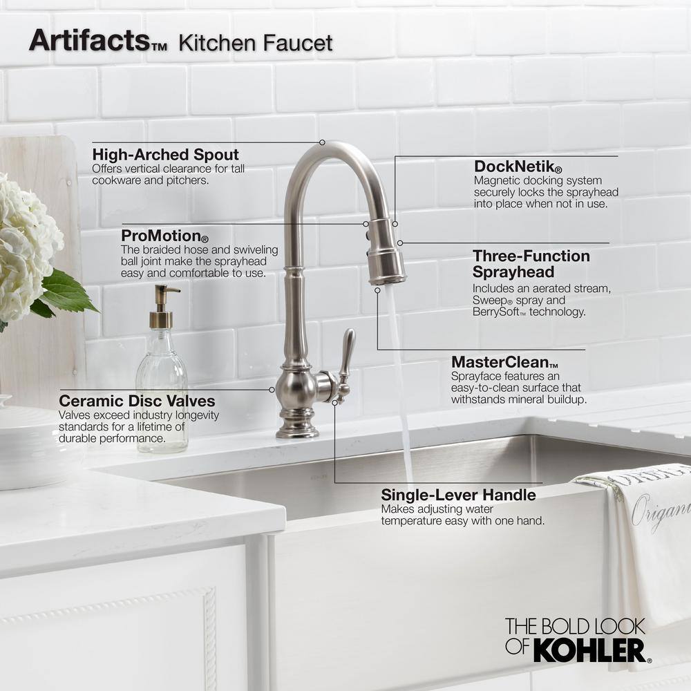 KOHLER Artifacts Single-Handle Touchless Pull-Down Sprayer Kitchen Faucet in Oil-Rubbed Bronze K-29709-2BZ