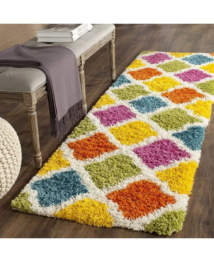 Safavieh Shag Kids SGK562 Ivory and Multi 23 x 9 Runner Area Rug