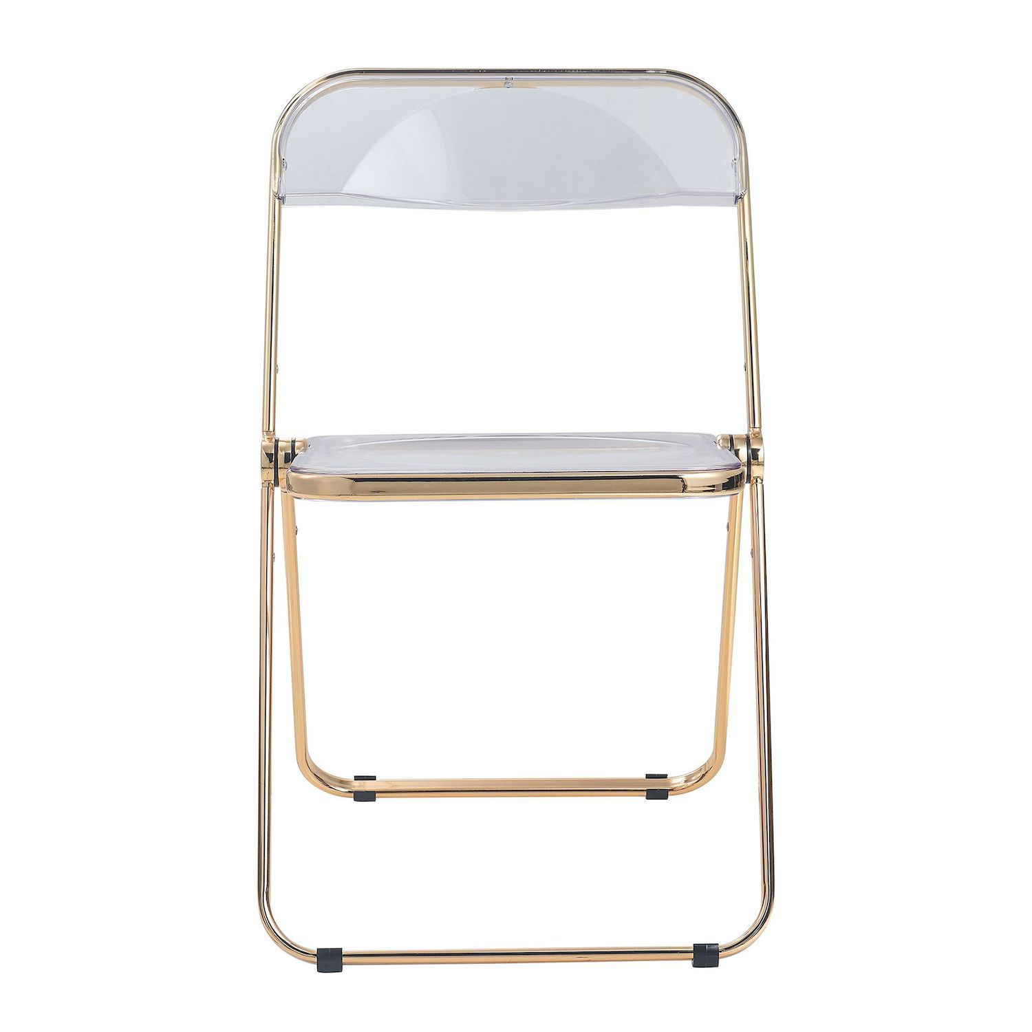 LeisureMod Lawrence Acrylic Folding Chair with Gold Metal Frame， Set of 2 - Clear