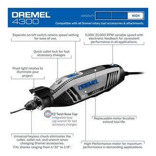 Dremel 4300 Series 1.8 Amp Variable Speed Corded Rotary Tool Kit with Rotary Tool WorkStation Stand and Drill Press 4300-540+22001