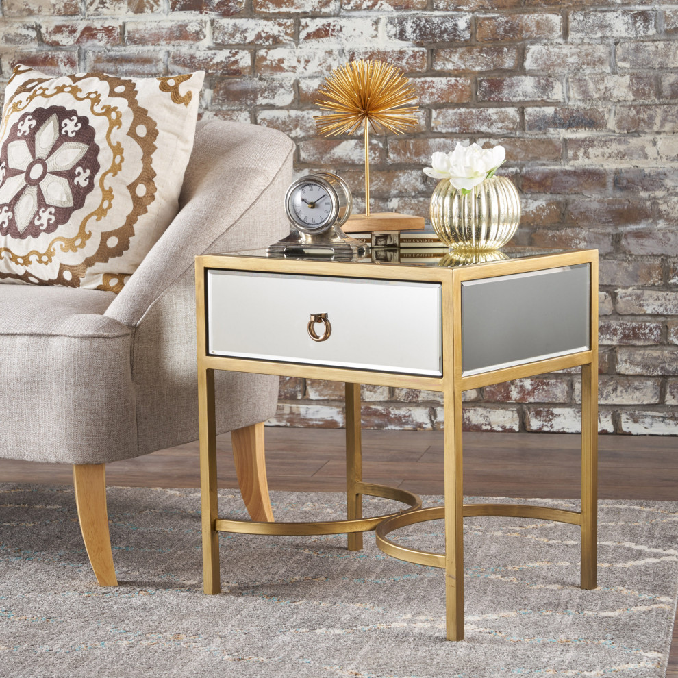 GDF Studio Siryen Modern Mirror Finished Side Table With Gold Iron Accents   Contemporary   Side Tables And End Tables   by GDFStudio  Houzz