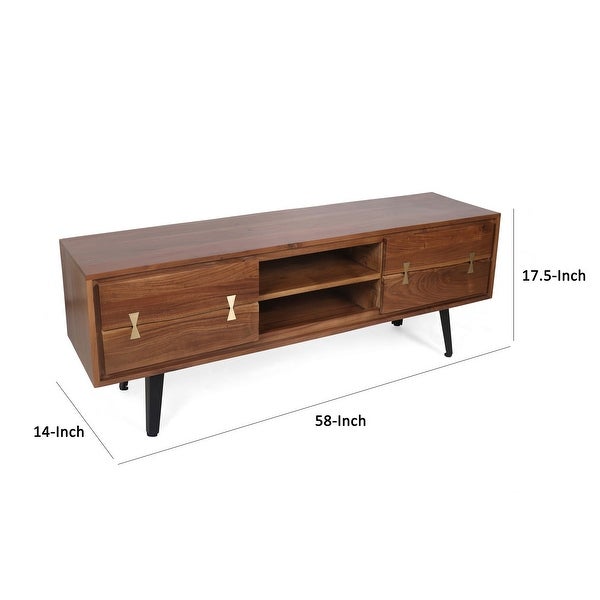 58 Inch TV Entertainment Console Cabinet， 2 Doors， Bow Metal Handle， Brown