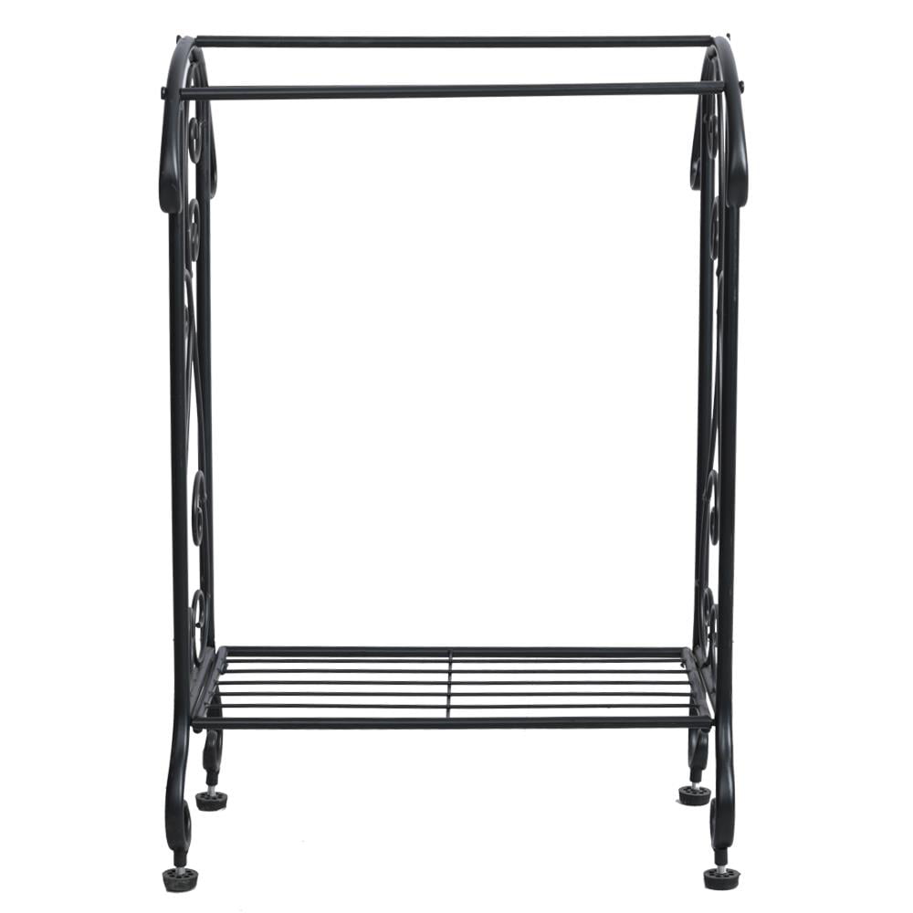 Ktaxon Metal Freestanding Towel Rack Stand Holder with Storage Shelf Organizer, Black Finish