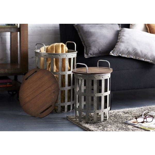 Set of 2 Rustic Caged Removable Top with Storage Side Tables 20.25”