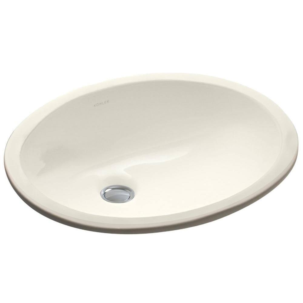 KOHLER Caxton Vitreous China Undermount Bathroom Sink in Biscuit with Overflow Drain K-2209-96