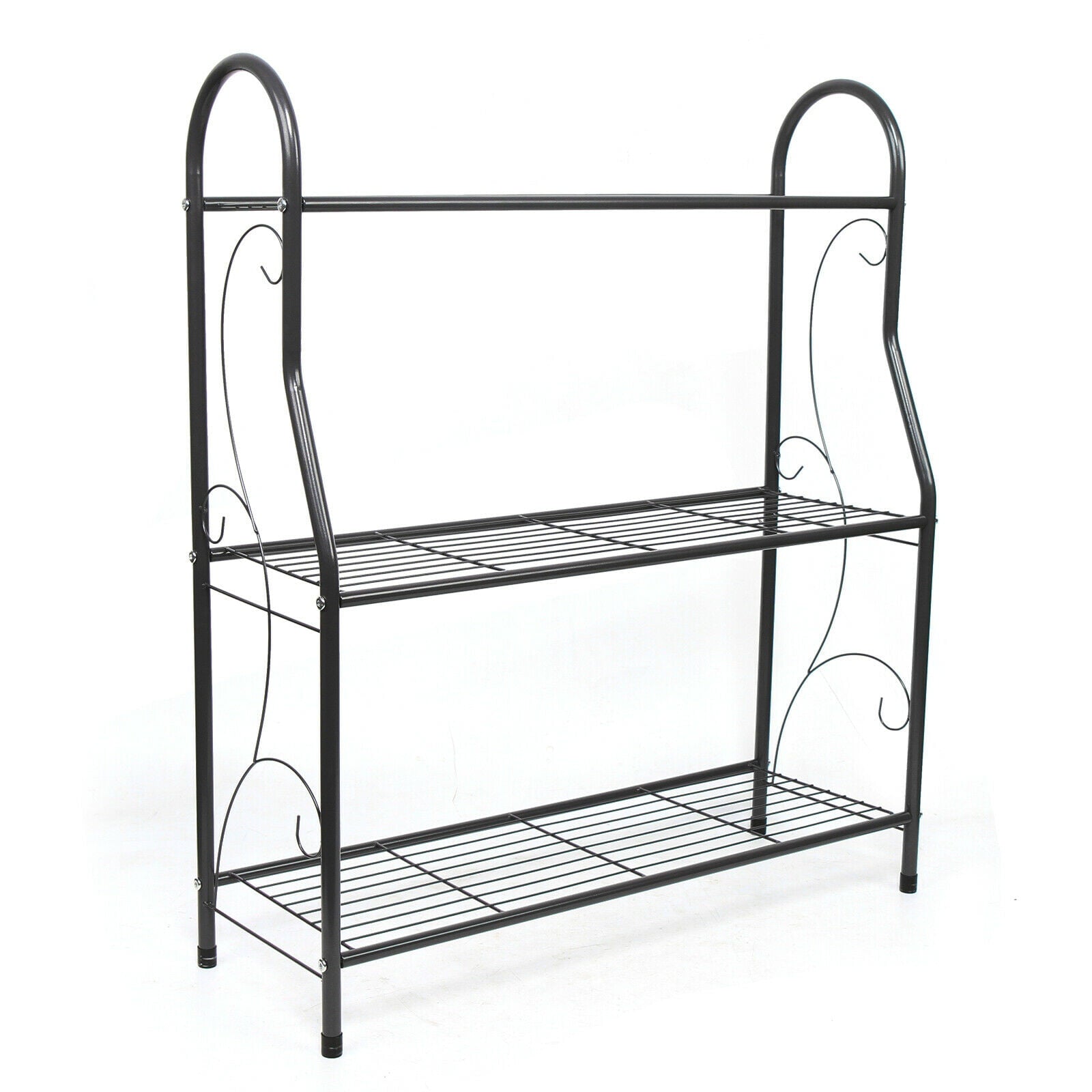 Fichiouy 3-Tier Flower Plant Stand Wrought Iron Shoe Shelf Organizer Storage Rack Decor Black