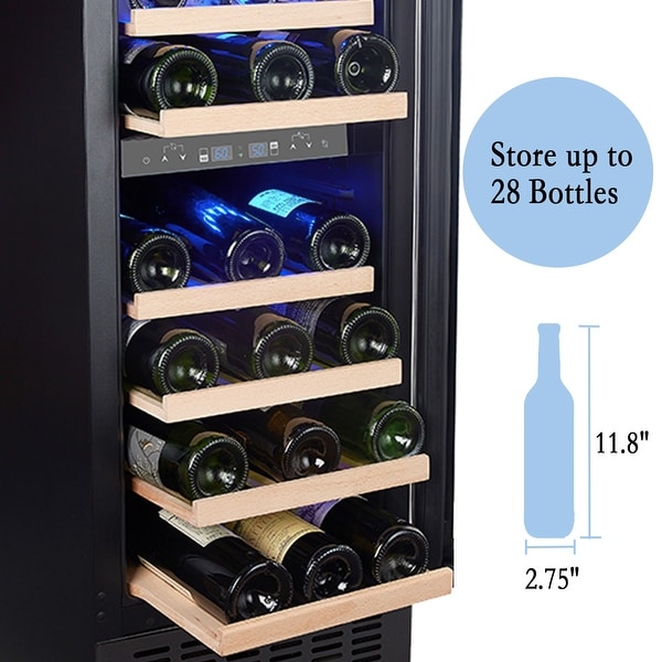 15 Inch Wine Cooler Refrigerators 28 Bottle Fast Cooling Low Noise Wine Fridge with Professional Compressor