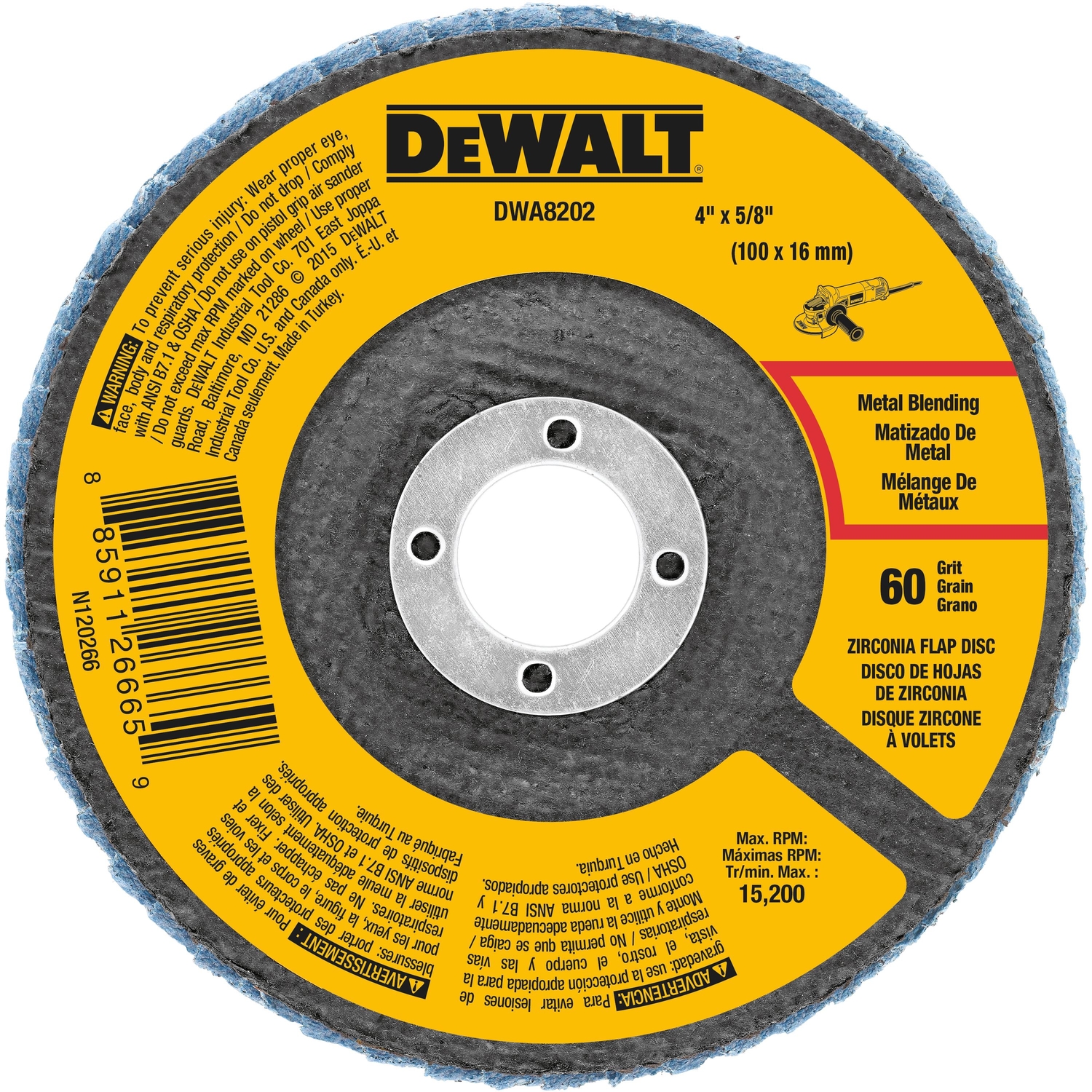 DW 4 in. D X 5/8 in. Zirconia Type 29 Flap Disc 60 Grit 1 pc