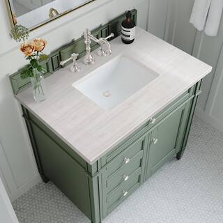 James Martin Vanities Brittany 36.0 in. W x 23.5 in. D x 33.8 in. H Bathroom Vanity in Smokey Celadon with Arctic Fall Solid Surface Top 650-V36-SC-3AF