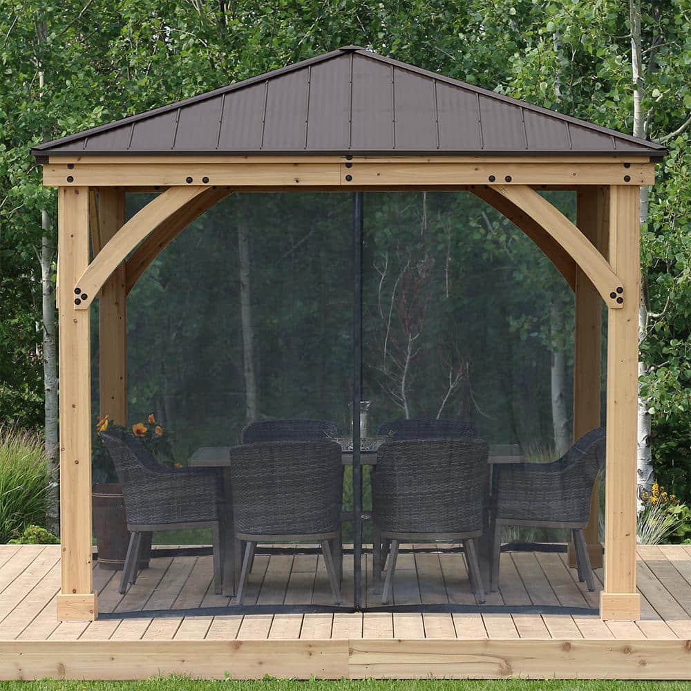 Yardistry 10 ft x 10 ft Meridian Gazebo Mosquito Mesh Kit with UV resistant Phifer Material and Easy Glide Tracks