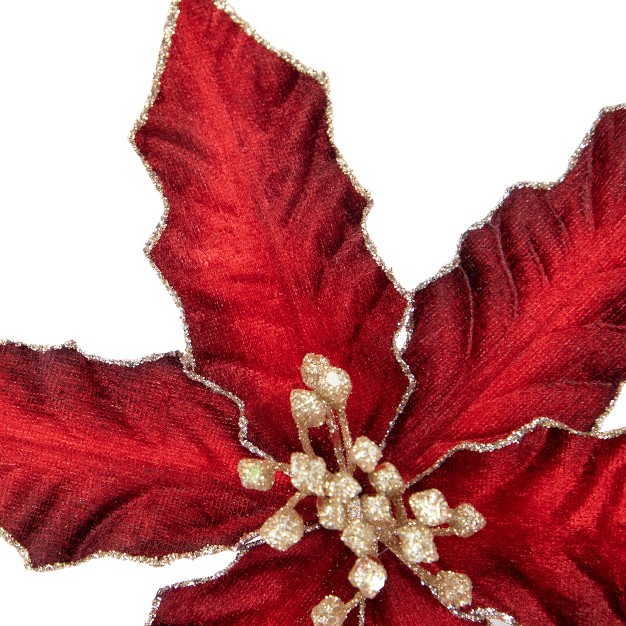 Glittered Burgundy Velvet Poinsettia Floral Christmas Pick Spray