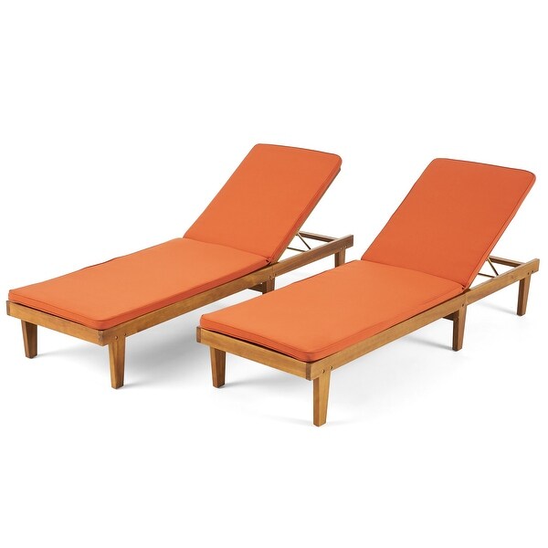 Nadine Outdoor Modern Cushioned Acacia Chaise Lounges (Set of 2) by Christopher Knight Home