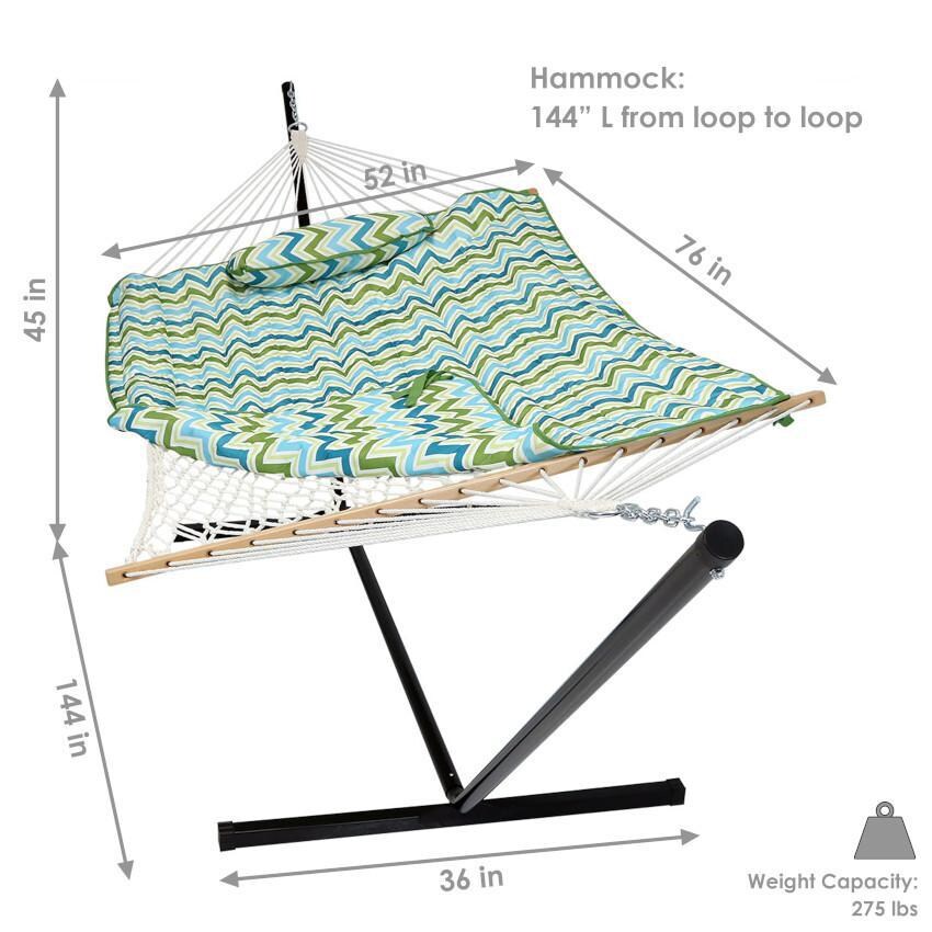 Ultimate Patio Rope Hammock w/ 12-Foot Stand， Pad， and Pillow