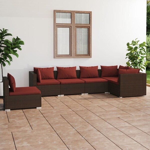 vidaXL Patio Lounge Set with Cushions Poly Rattan Brown