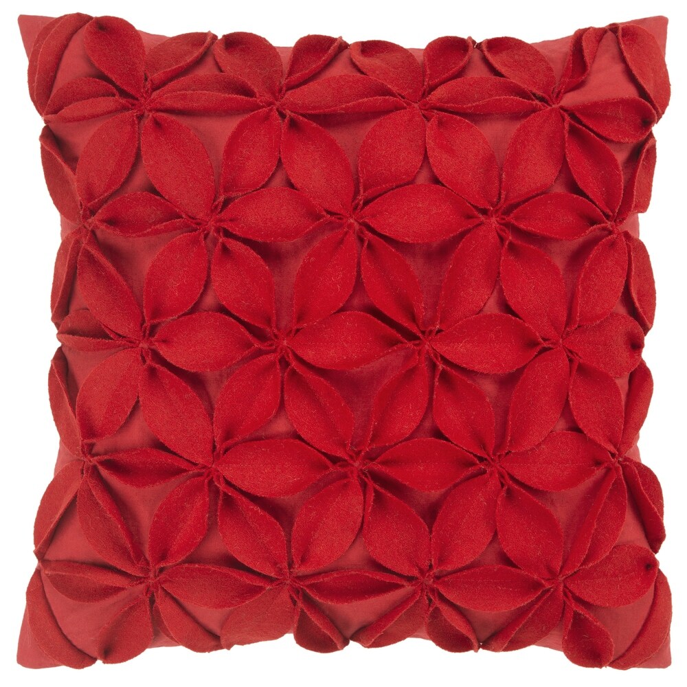 Rizzy Home Red Wool Felt Botanical Petals Throw Pillow Cover   18\