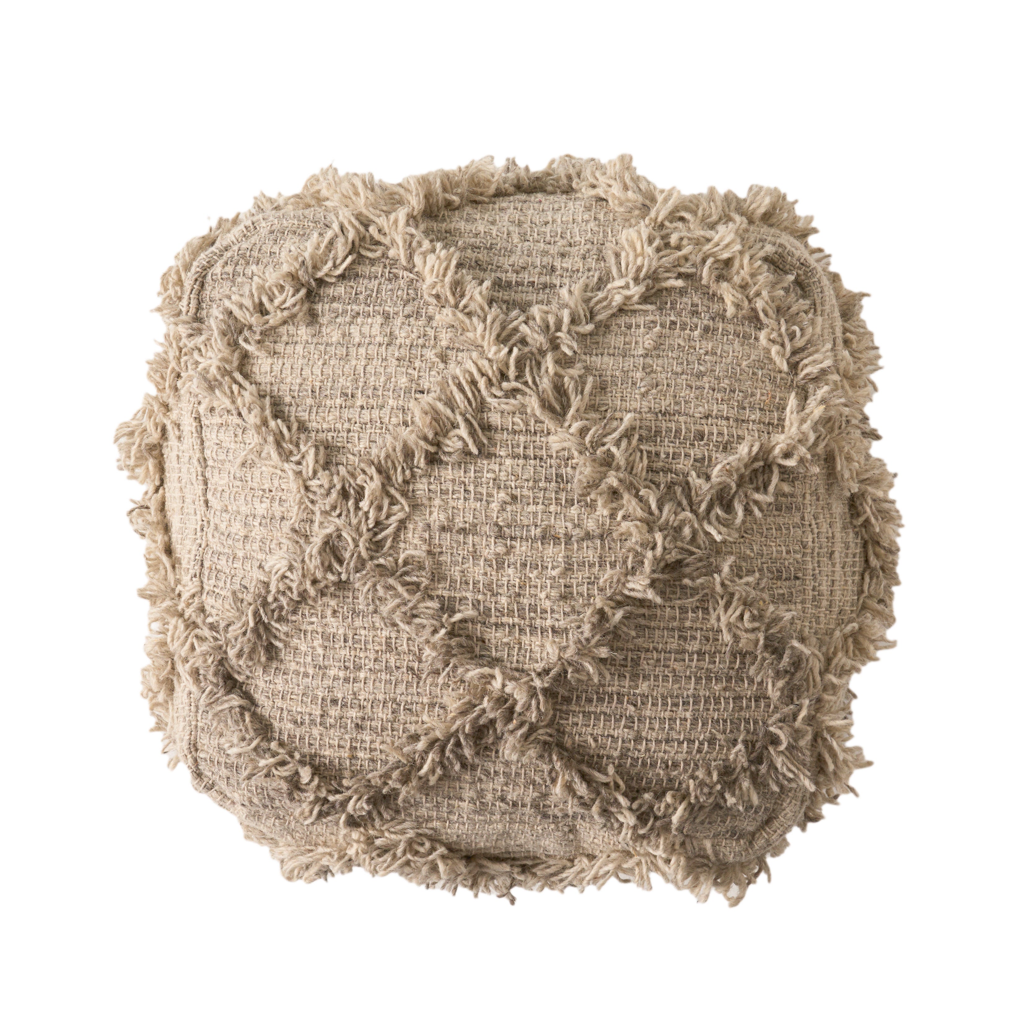 Viraj Boho Artisan Hand Woven Wool and Cotton Cube Pouf