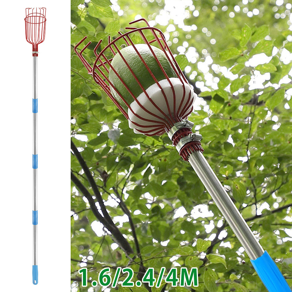 Harupink Fruit Picker, Pole with Basket Apple Orange Picker Tool Gardening Picks with Lightweight Stainless Steel Connecting Pole