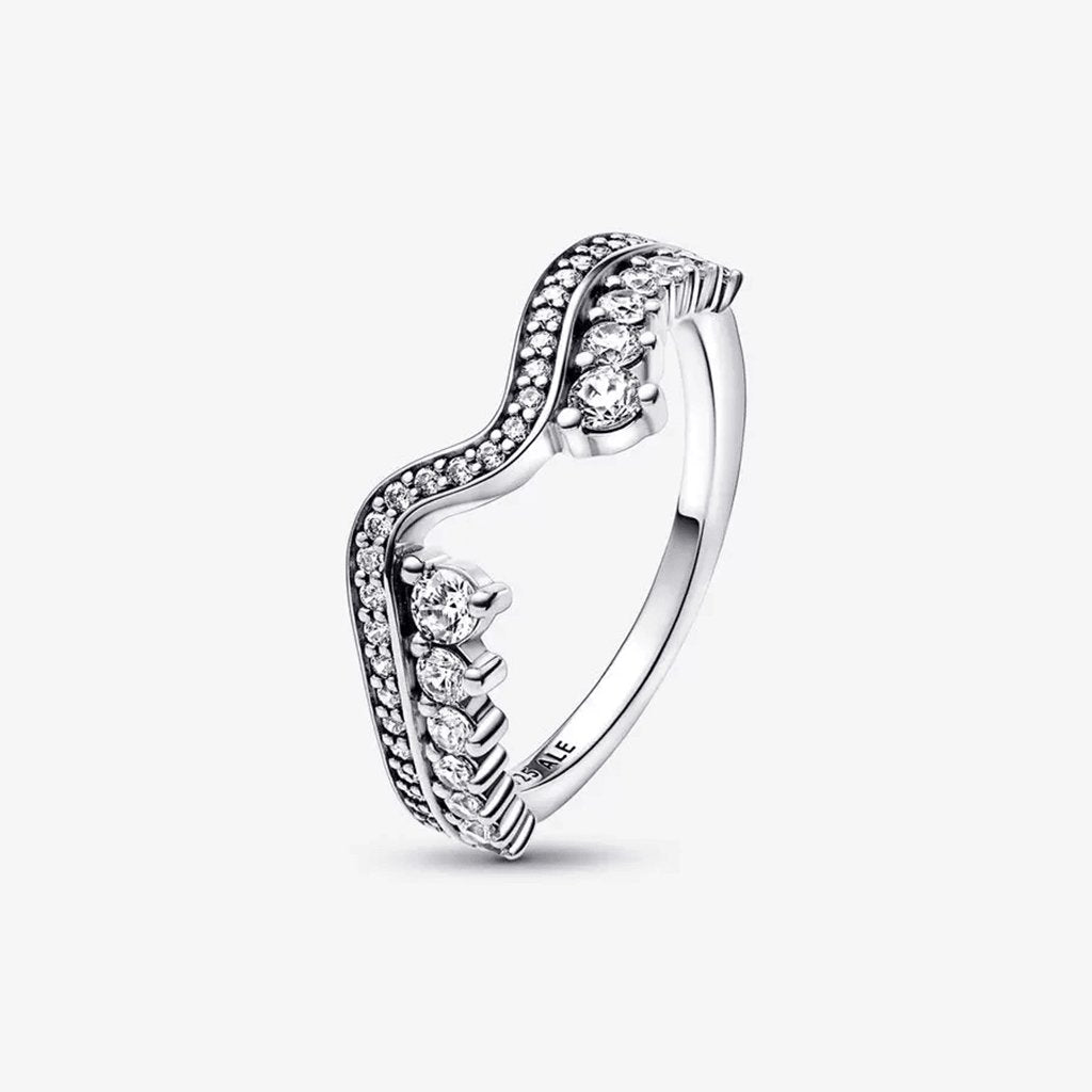 PANDORA  Sparkling Asymmetric Wave Ring