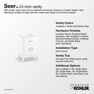 KOHLER Seer 24.125 in. W x 18.0625 in. D x 35.8125 in. H Bathroom Vanity in Mohair Grey with Quartz Top K-33551-ASB-1WT