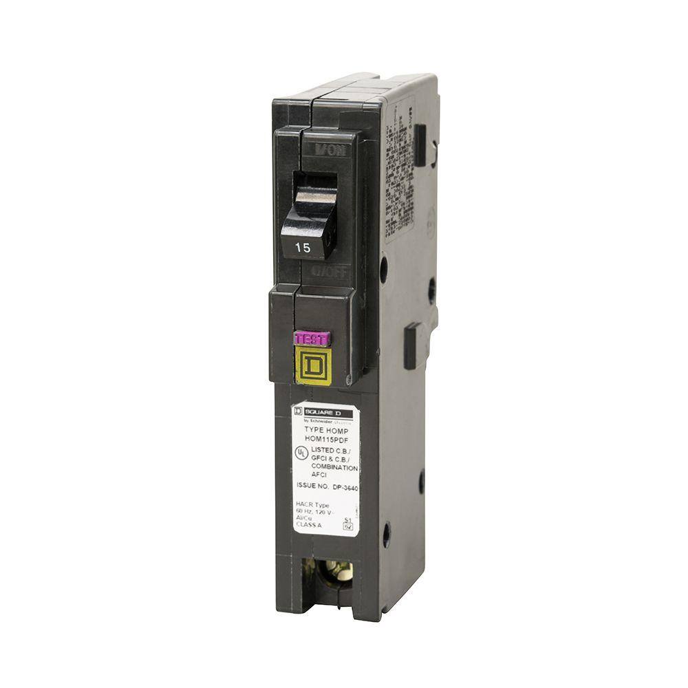 Square D Homeline 15 Amp Single-Pole Plug-On Neutral Dual Function (CAFCI and GFCI) Circuit Breaker HOM115PDFC