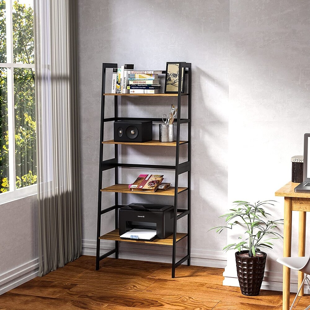 4 Tier Tall Bookshelf Open Ladder Shelf for Bedroom  Living Room  Office (Black)