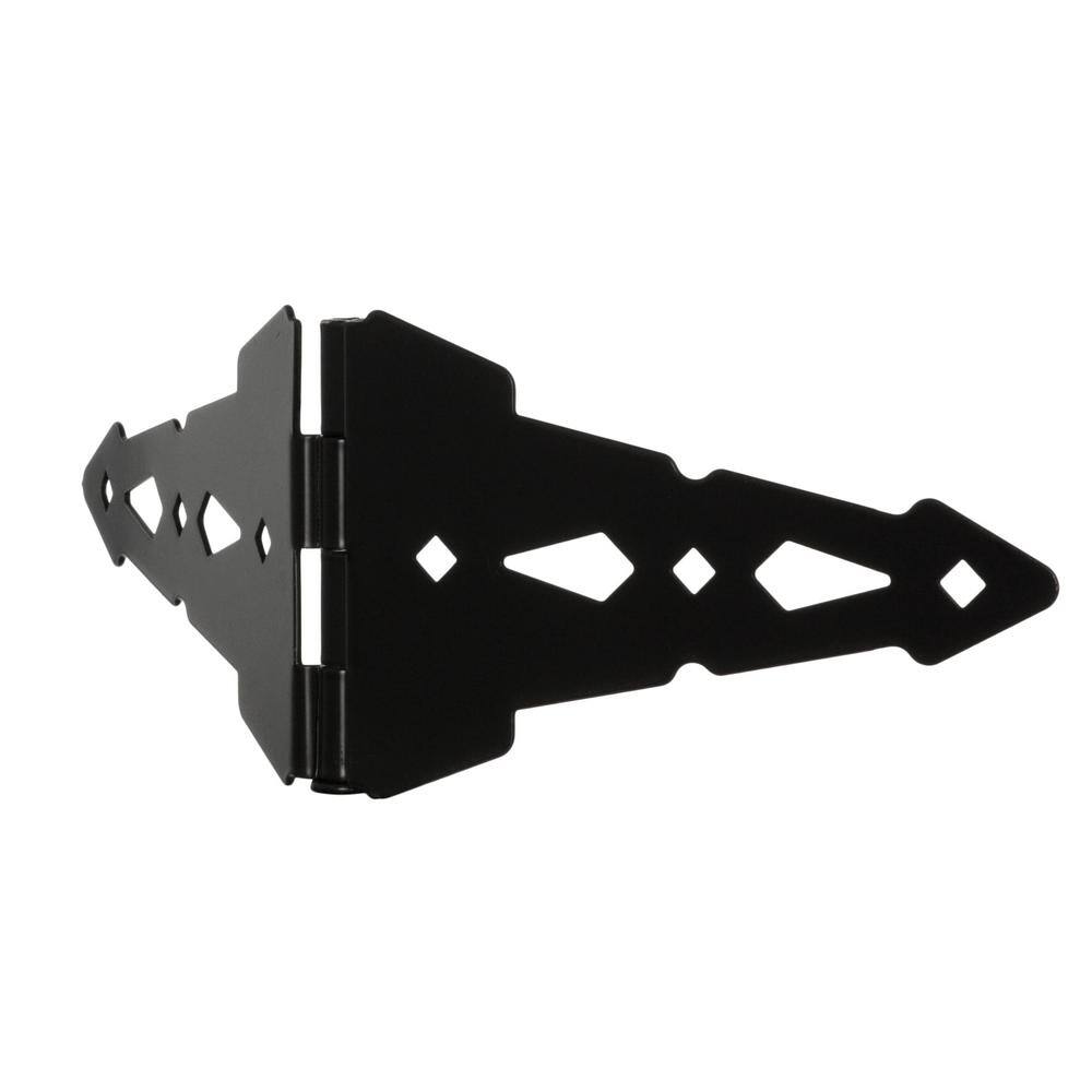 Everbilt 8 in. x 5-12 in. Black Heavy-Duty Decorative Strap Hinges (2-Pack) 18105