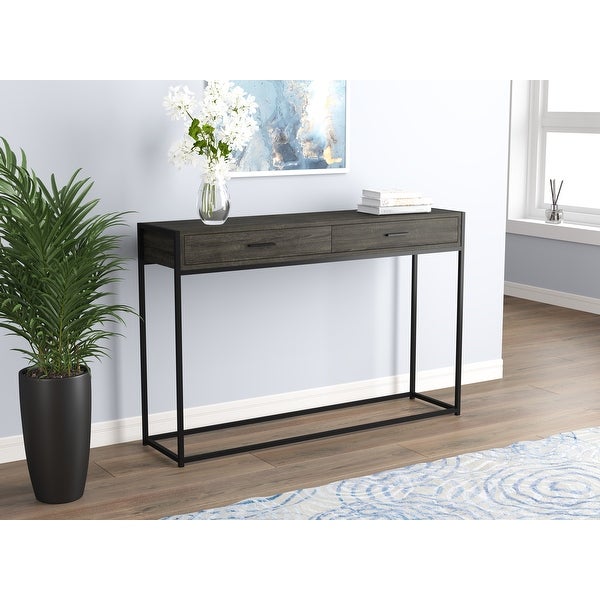 Console Table 48L Dark Grey Wood 2 Drawers Black Metal - 48' x 12' x 32'